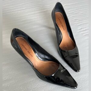 ANTONIO MELANI Glossy Black Patent Leather Pointed Toe Pumps Heels
